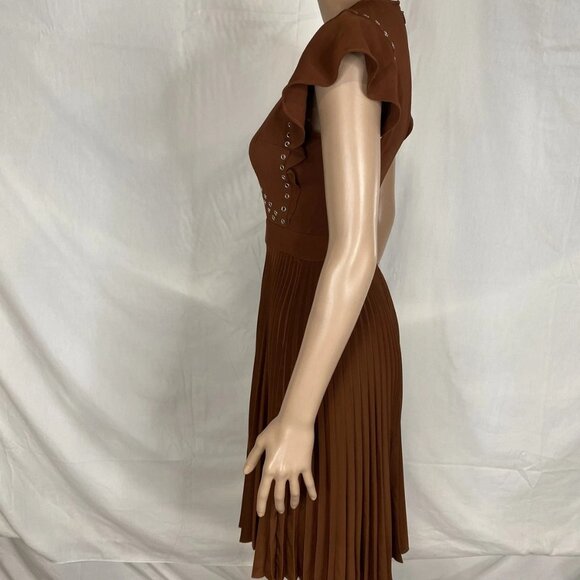 A.L.C. Women’s Pleated Grommet Detail Dress Size 0 Brown - Picture 7 of 10